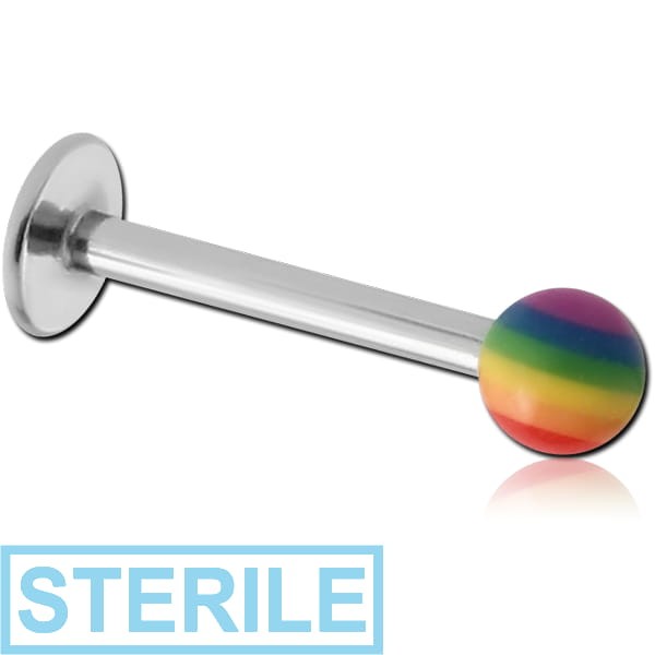STERILE SURGICAL STEEL MICRO LABRET WITH UV RAINBOW BALL