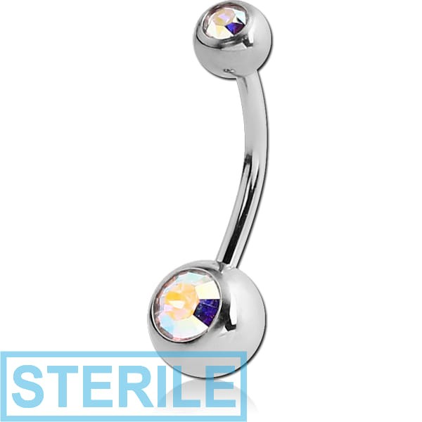 STERILE SURGICAL STEEL DOUBLE HIGH END CRYSTAL JEWELLED MICRO NAVEL BANANA
