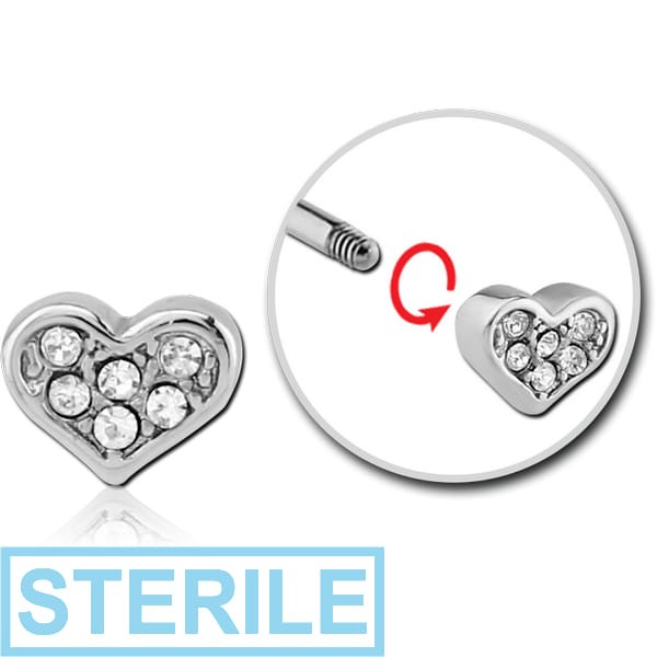 STERILE SURGICAL STEEL MICRO THREADED JEWELLED ATTACHMENT - HEART