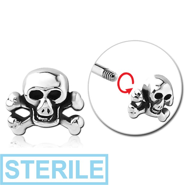 STERILE SURGICAL STEEL MICRO THREADED CROSSBONES SKULL ATTACHMENT