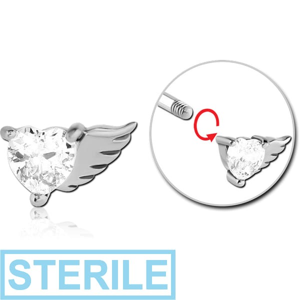 STERILE SURGICAL STEEL MICRO THREADED HEART WITH RIGHT WING JEWELLED ATTACHMENT