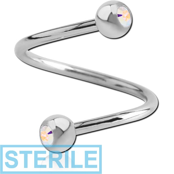STERILE SURGICAL STEEL DOUBLE HIGH END CRYSTAL JEWELLED MICRO BODY SPIRAL