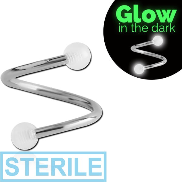STERILE SURGICAL STEEL MICRO BODY SPIRAL WITH UV ACRYLIC GLOW IN DARK BALLS
