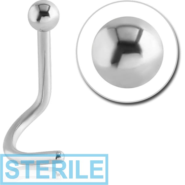 STERILE SURGICAL STEEL 1.2MM THREADING CURVED NOSE STUD WITH BALL