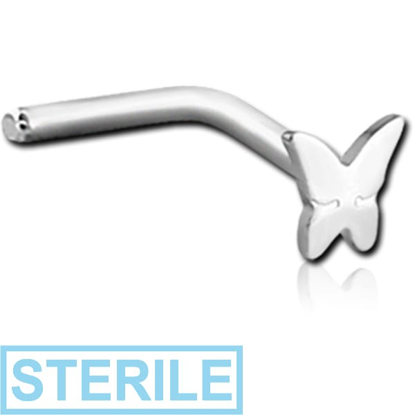 STERILE SURGICAL STEEL BUTTERFLY 90 DEGREE NOSE STUD