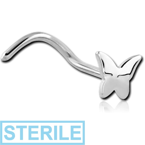STERILE SURGICAL STEEL BUTTERFLY CURVED NOSE STUD
