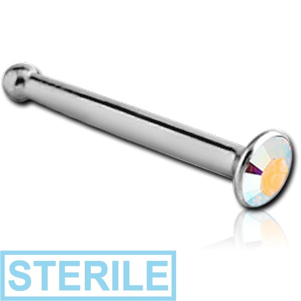 STERILE SURGICAL STEEL CRYSTAL JEWELLED NOSE BONE WITH STONE BONDING