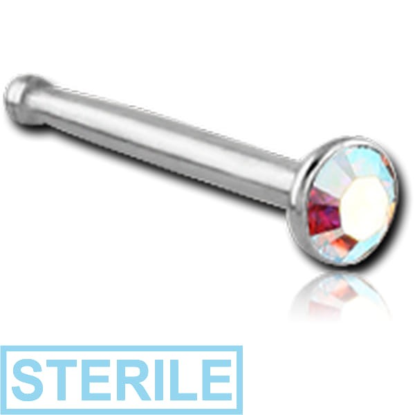 STERILE SURGICAL STEEL OPTIMA CRYSTAL JEWELLED NOSE BONE WITH STONE BONDING