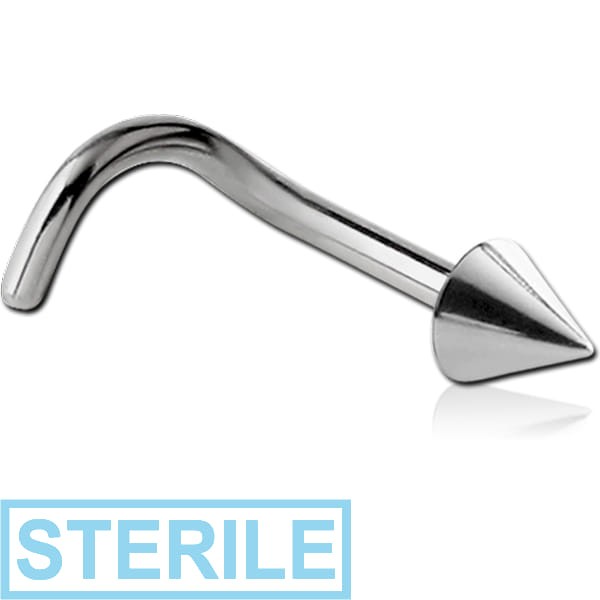 STERILE SURGICAL STEEL 1.2MM THREADING CURVED NOSE STUD WITH CONE