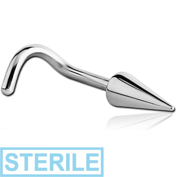 STERILE SURGICAL STEEL 1.2MM THREADING CURVED NOSE STUD WITH LONG CONE