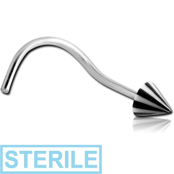 STERILE SURGICAL STEEL 1.2MM THREADING CURVED NOSE STUD WITH MULTI-STRIPE CONE