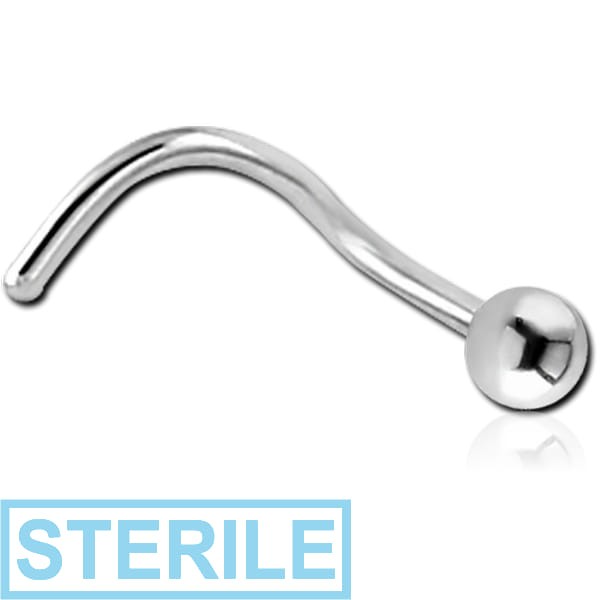 STERILE SURGICAL STEEL 1.2MM THREADING CURVED NOSE STUD WITH BALL