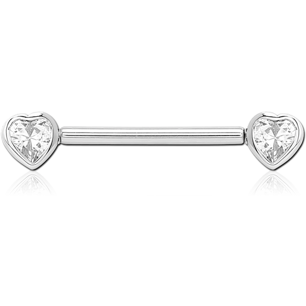 SURGICAL STEEL THREADLESS BARBELL JEWELLED NIPPLE BAR - HEART