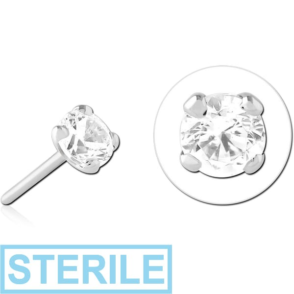 STERILE 14K WHITE GOLD JEWELLED ATTACHMENT SURGICAL STEEL THREADLESS PIN