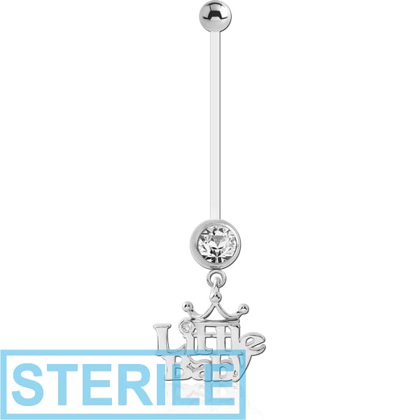STERILE PTFE PREGNANCY JEWELLED NAVEL BANANA WITH LITTLE BABY DANGLING CHARM