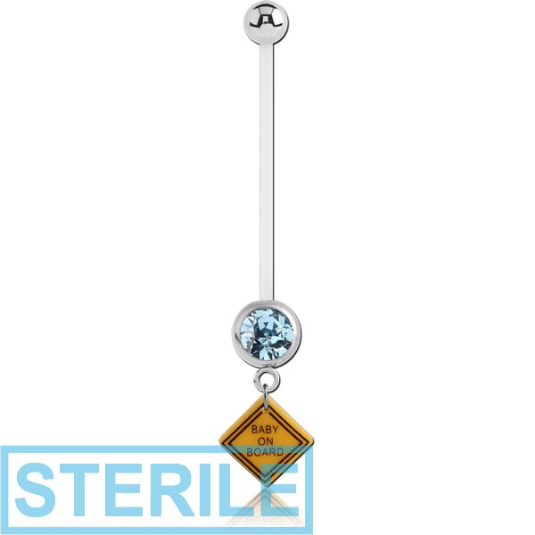 STERILE PTFE PREGNANCY CZECH CRYSTALS JEWELLED NAVEL BANANA WITH BABY ON BOARD DANGLING CHARM