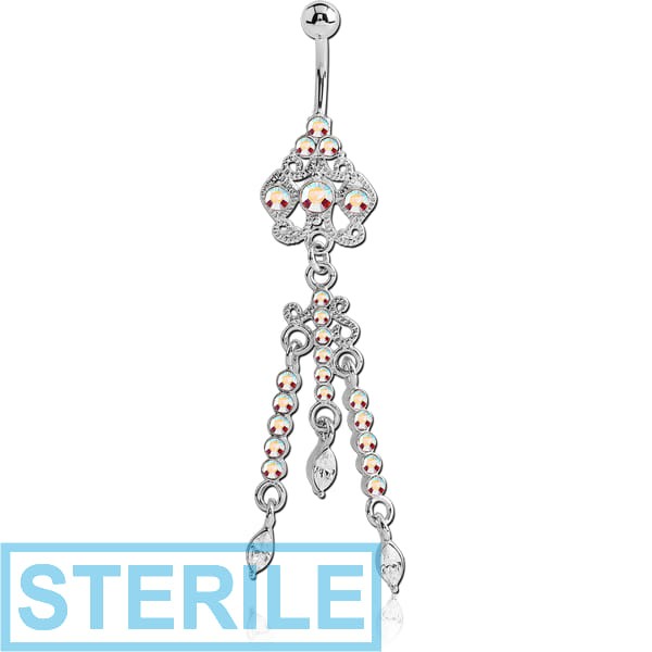 STERILE RHODIUM PLATED JEWELLED FASHION NAVEL BANANA