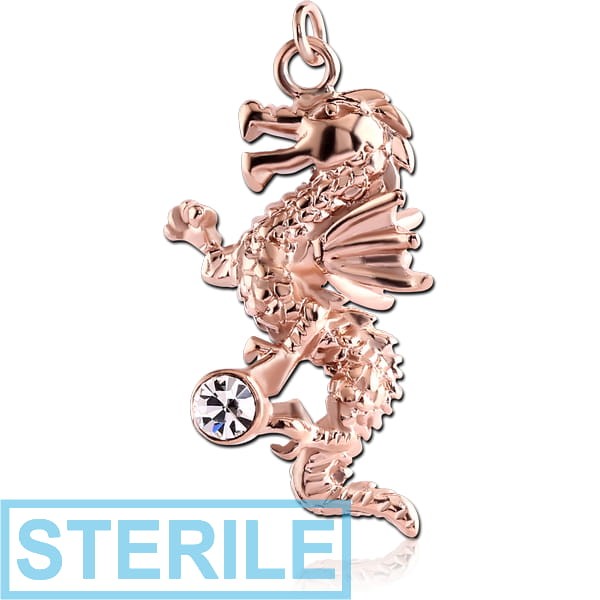 STERILE ROSE GOLD PVD COATED BRASS JEWELLED DRAGON CHARM