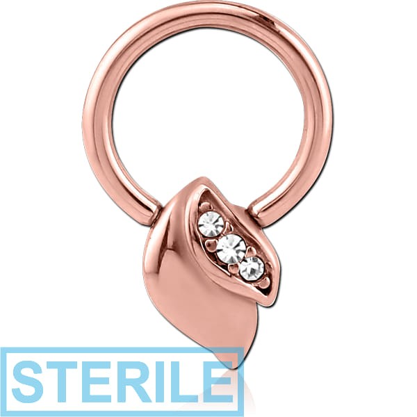 STERILE ROSE GOLD PVD COATED SURGICAL STEEL JEWELLED BALL CLOSURE RING