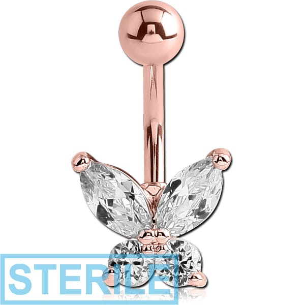 STERILE ROSE GOLD PVD COATED BRASS JEWELLED BUTTERFLY NAVEL BANANA