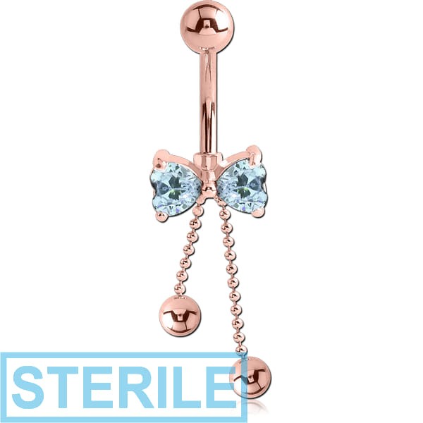 STERILE ROSE GOLD PVD COATED BRASS JEWELLED BOW NAVEL BANANA