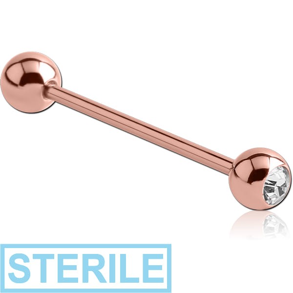 STERILE ROSE GOLD PVD COATED SURGICAL STEEL HIGH END CRYSTAL JEWELLED BARBELL
