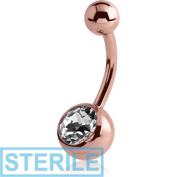 STERILE ROSE GOLD PVD COATED SURGICAL STEEL VALUE CRYSTAL NAVEL BANANA