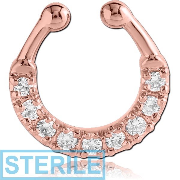 STERILE ROSE GOLD PVD COATED BRASS JEWELLED FAKE SEPTUM RING