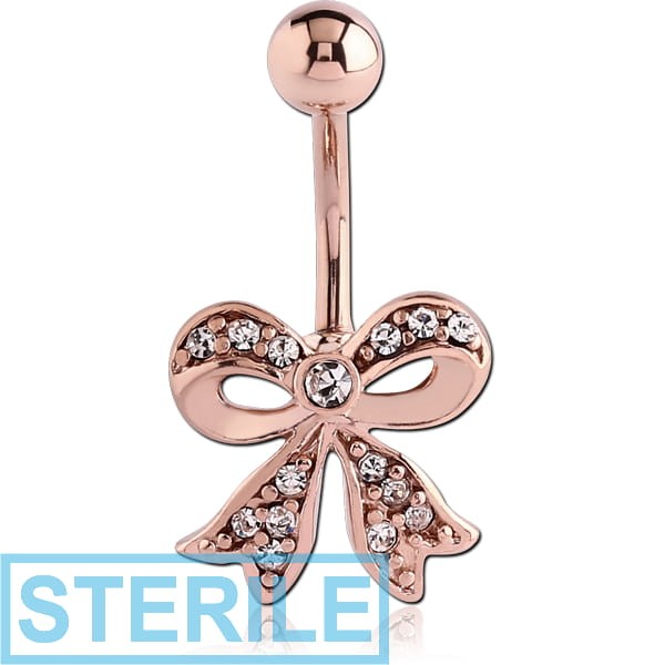 STERILE ROSE GOLD PVD COATED BRASS VALUE CRYSTALINE JEWELLED NAVEL BANANA - BOW