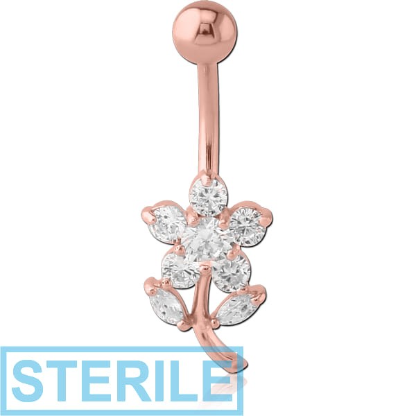 STERILE ROSE GOLD PVD COATED BRASS CRYSTALINE JEWELLED NAVEL BANANA - FLOWER