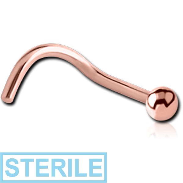 STERILE ROSE GOLD PVD COATED SURGICAL STEEL CURVED BALL NOSE STUD