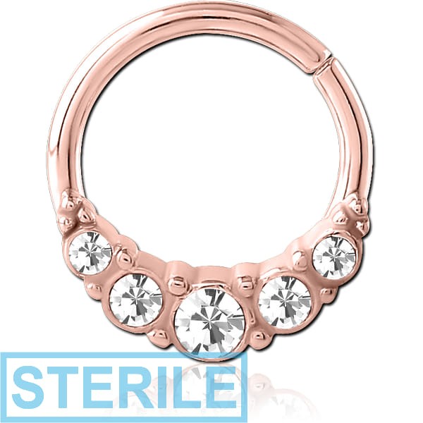 STERILE ROSE GOLD PVD COATED SURGICAL STEEL JEWELLED SEAMLESS RING