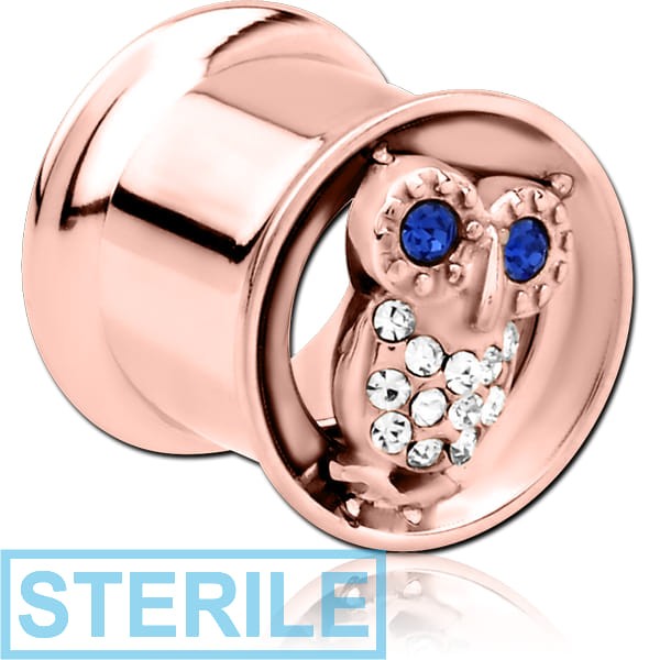 STERILE ROSE GOLD PVD COATED STAINLESS STEEL DOUBLE FLARED INTERNALLY THREADED TUNNEL - OWL