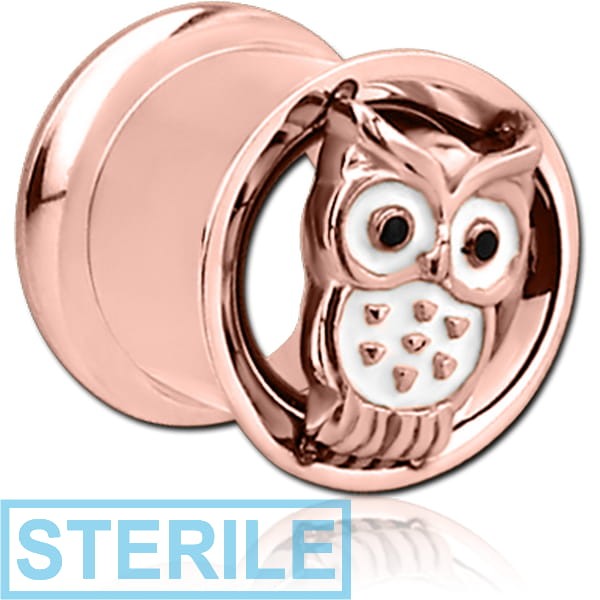 STERILE ROSE GOLD PVD COATED STAINLESS STEEL DOUBLE FLARED INTERNALLY THREADED TUNNEL - OWL