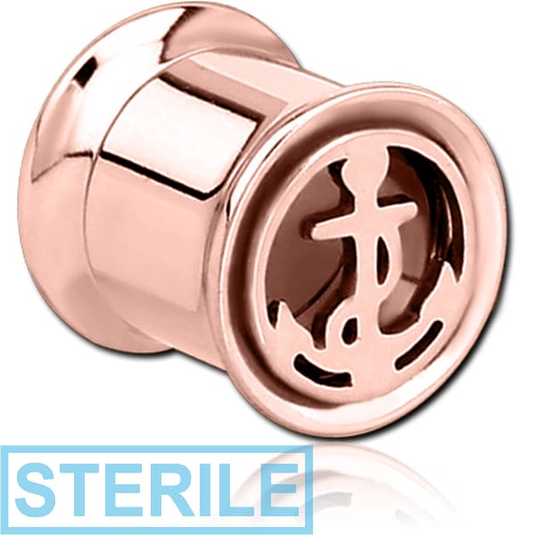 STERILE ROSE GOLD PVD COATED STAINLESS STEEL DOUBLE FLARED INTERNALLY CUT OUT THREADED TUNNEL - ANCHOR