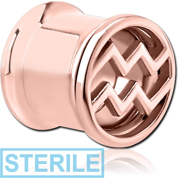 STERILE ROSE GOLD PVD COATED STAINLESS STEEL DOUBLE FLARED INTERNALLY THREADED TUNNEL - AQUARIUS