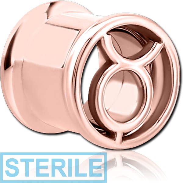 STERILE ROSE GOLD PVD COATED STAINLESS STEEL DOUBLE FLARED INTERNALLY THREADED TUNNEL -TAURUS