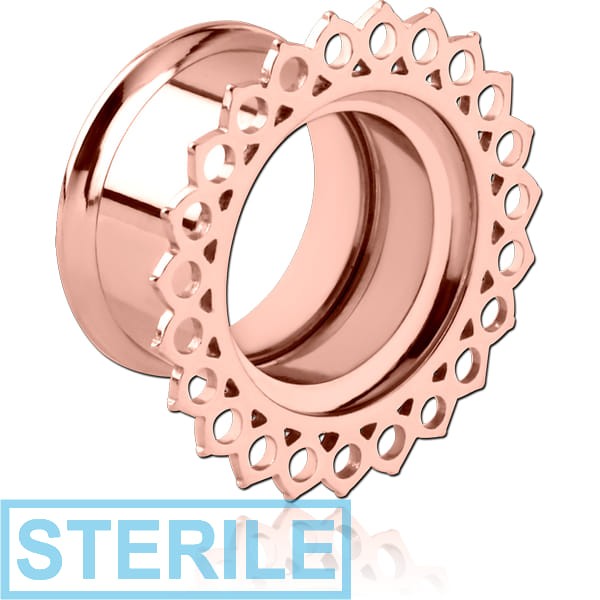 STERILE ROSE GOLD PVD COATED STAINLESS STEEL DOUBLE FLARED INTERNALLY THREADED TUNNEL
