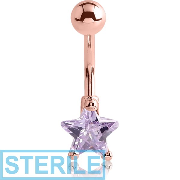 STERILE ROSE GOLD PVD COATED SURGICAL STEEL STAR PRONG SET 8MM CZ JEWELLED NAVEL BANANA