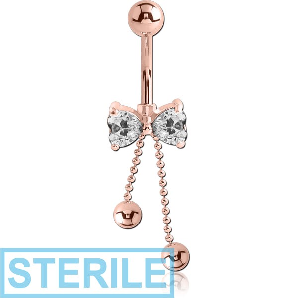 STERILE ROSE GOLD PVD COATED SURGICAL STEEL JEWELLED BOW NAVEL BANANA