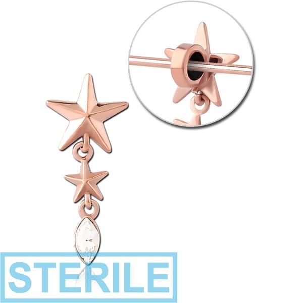 STERILE ROSE GOLD PVD COATED SURGICAL STEEL SLIDING JEWELLED CHARM FOR INDUSTRIAL BARBELL