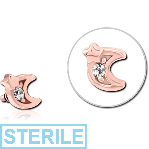 STERILE ROSE GOLD PVD COATED SURGICAL STEEL JEWELLED ATTACHMENT FOR 1.6MM INTERNALLY THREADED PINS - CRESCENT AND STAR