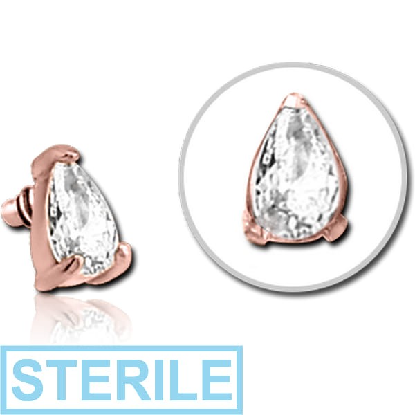 STERILE ROSE GOLD PVD COATED SURGICAL STEEL JEWELLED ATTACHMENT FOR 1.6MM INTERNALLY THREADED PINS - DROP
