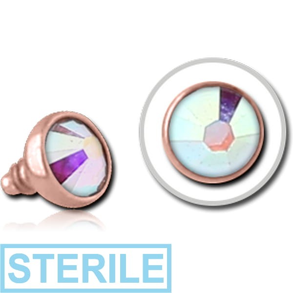 STERILE ROSE GOLD PVD COATED SURGICAL STEEL PREMIUM CRYSTAL JEWELLED BALL FOR 1.2MM INTERNALLY THREADED PIN