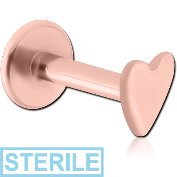 STERILE ROSE GOLD PVD COATED SURGICAL STEEL INTERNALLY THREADED MICRO LABRET WITH HEART