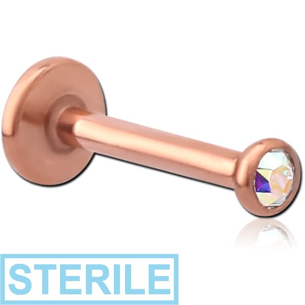 STERILE ROSE GOLD PVD COATED SURGICAL STEEL INTERNALLY THREADED PREMIUM CRYSTAL JEWELLED MICRO LABRET