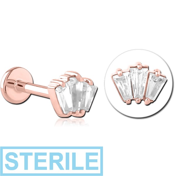 STERILE ROSE GOLD PVD COATED SURGICAL STEEL INTERNALLY THREADED JEWELLED MICRO LABRET