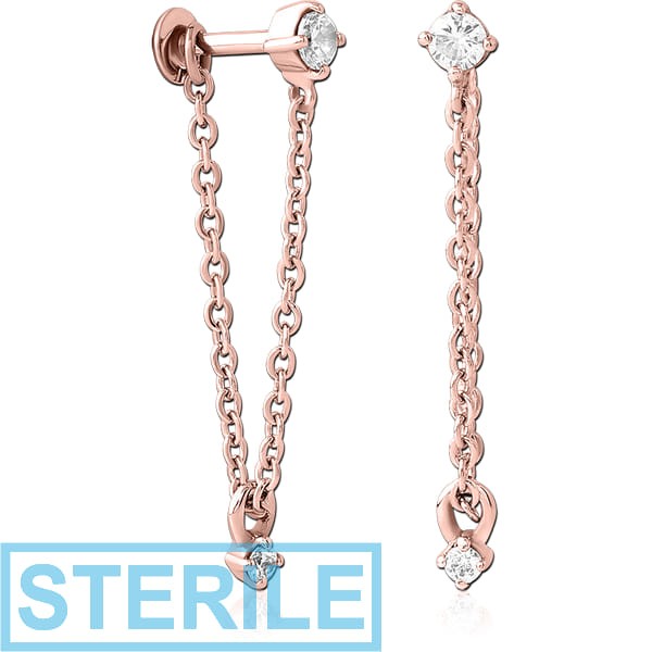 STERILE ROSE GOLD PVD COATED SURGICAL STEEL INTERNALLY THREADED JEWELLED MICRO LABRET