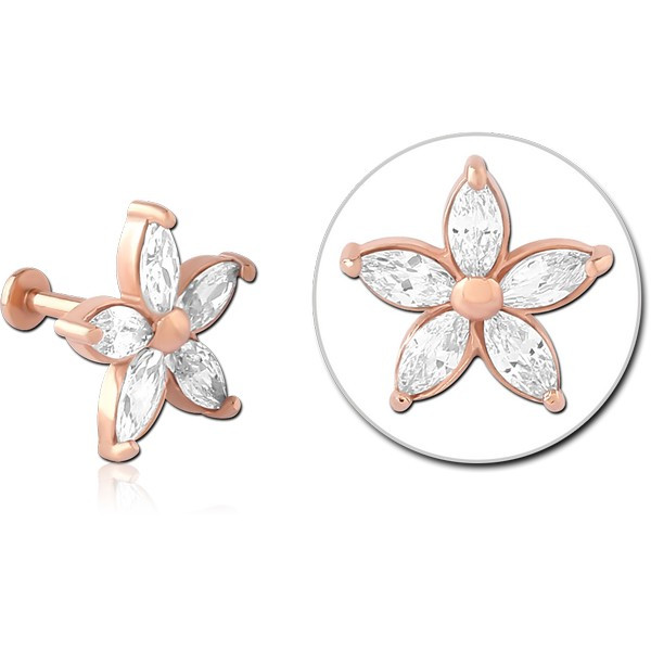 STERILE ROSE GOLD PVD COATED SURGICAL STEEL INTERNALLY THREADED JEWELLED MICRO LABRET