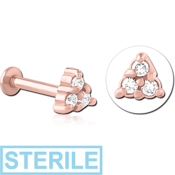 STERILE ROSE GOLD PVD COATED SURGICAL STEEL INTERNALLY THREADED JEWELLED MICRO LABRET